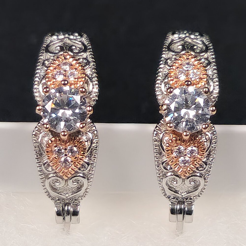 Prime Art & Jewel Brazil Cubic Zirconia Two-Tone Hoop Earrings 4.39g